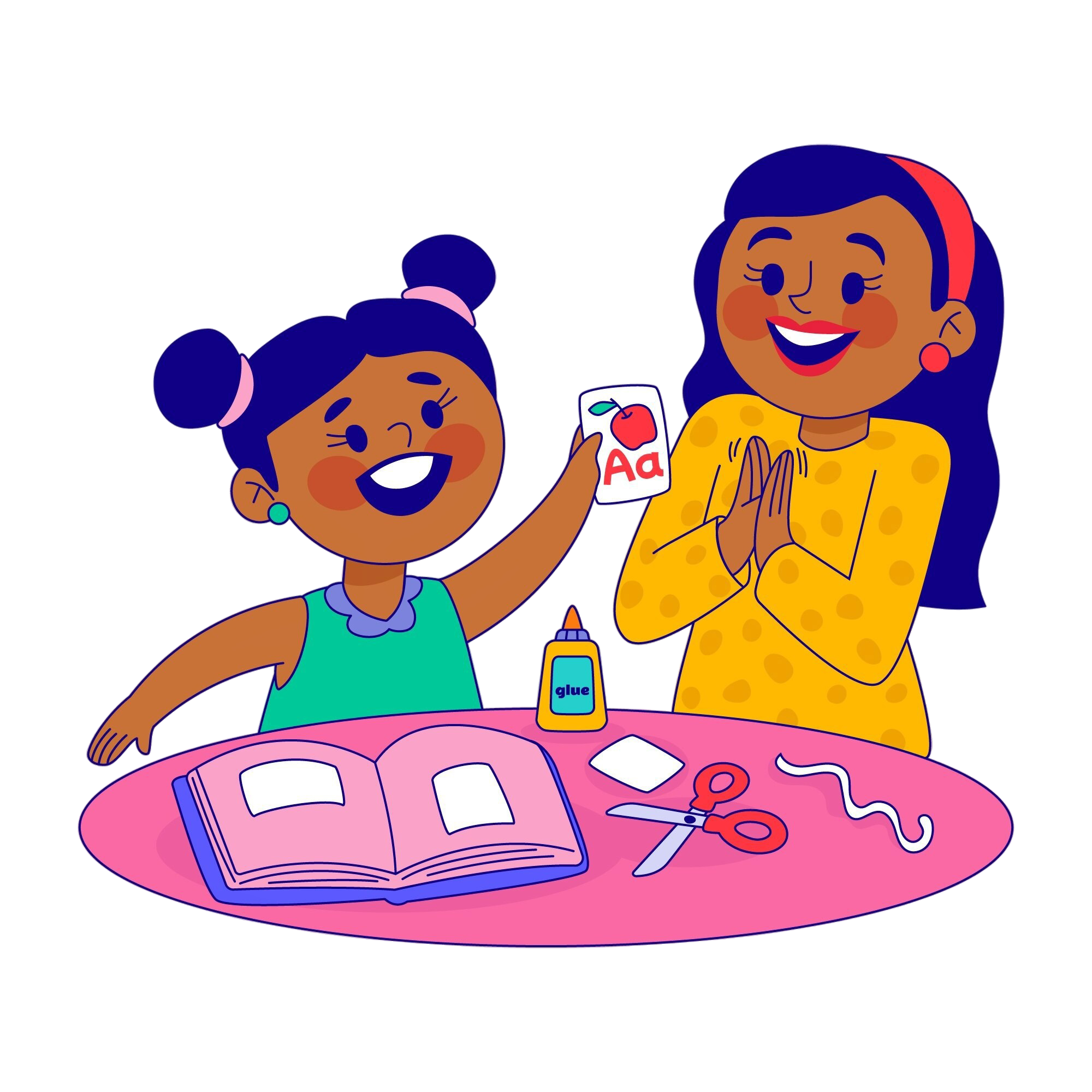 hand drawn parents helping children with homework illustration
